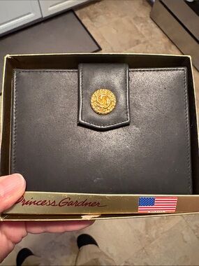 Princess Gardner Black Leather Wallet with Gold Accent